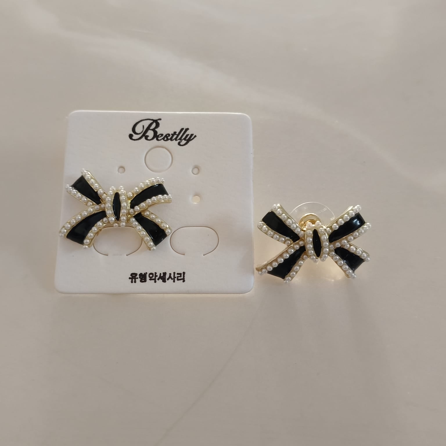 Luxury Black Bow Stud Earrings for Women | Pearl & Gold Plated Designer Earrings