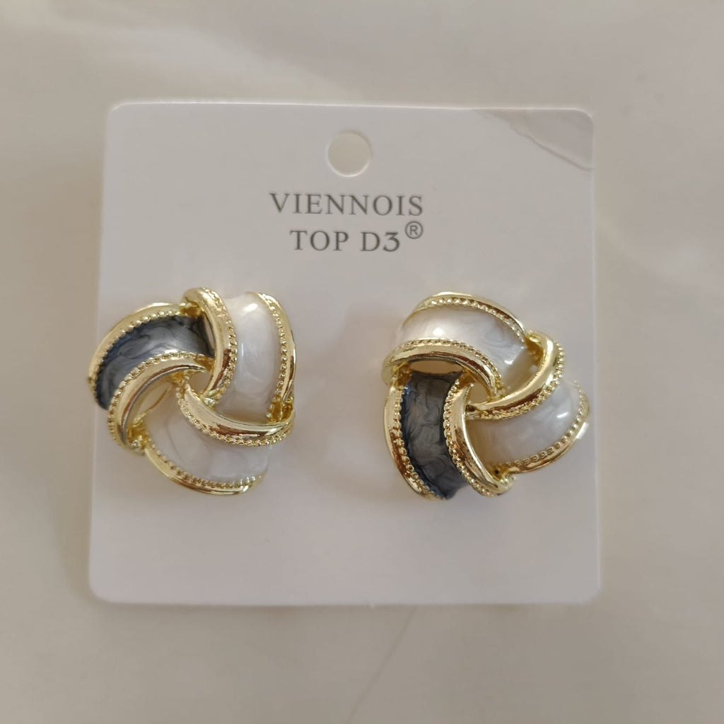 Luxury Knot Stud Earrings for Women | Gold Plated White & Black Enamel Earrings
