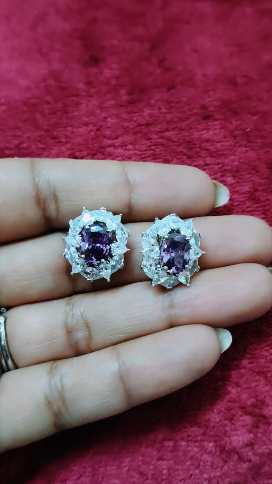 Purple Crystal Halo Stud Earrings | Luxury Statement Party Earrings