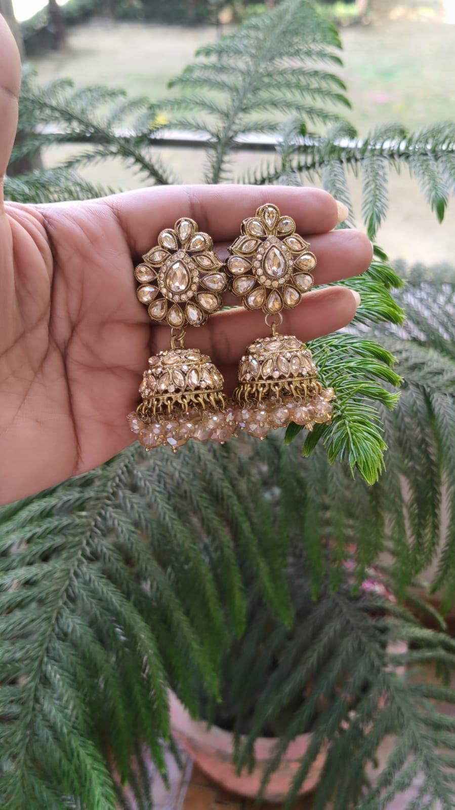 Kundan Jhumka Earrings – Traditional Gold Tone Statement Earrings for Women