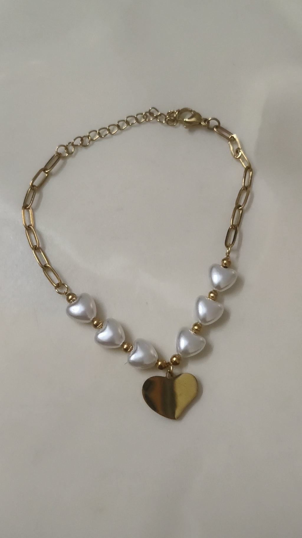 Pearl Heart Charm Bracelet | Gold-Tone Adjustable Bracelet for Women