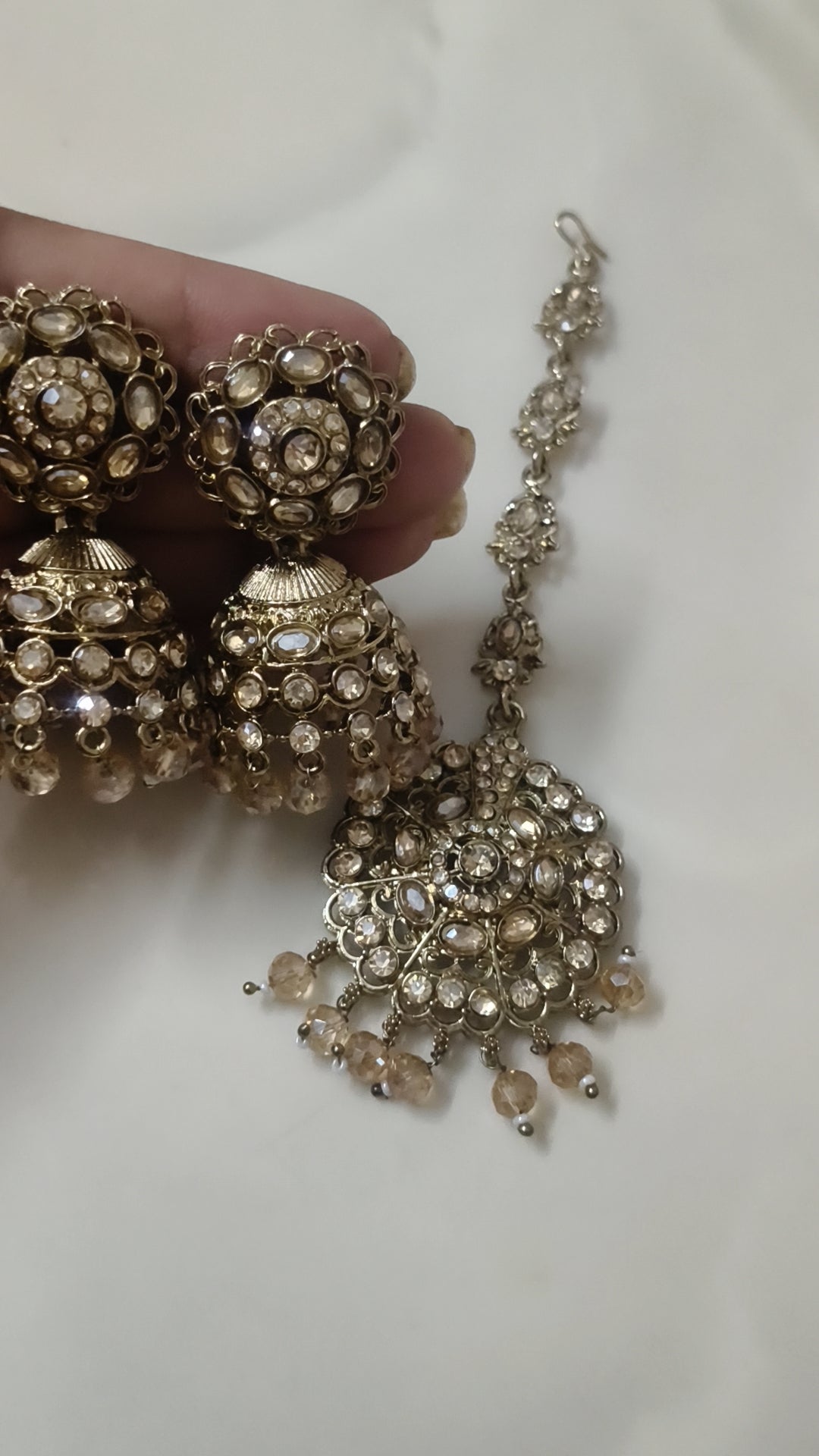 Traditional Polki Jhumka Earrings with Matching Maang Tikka Set |