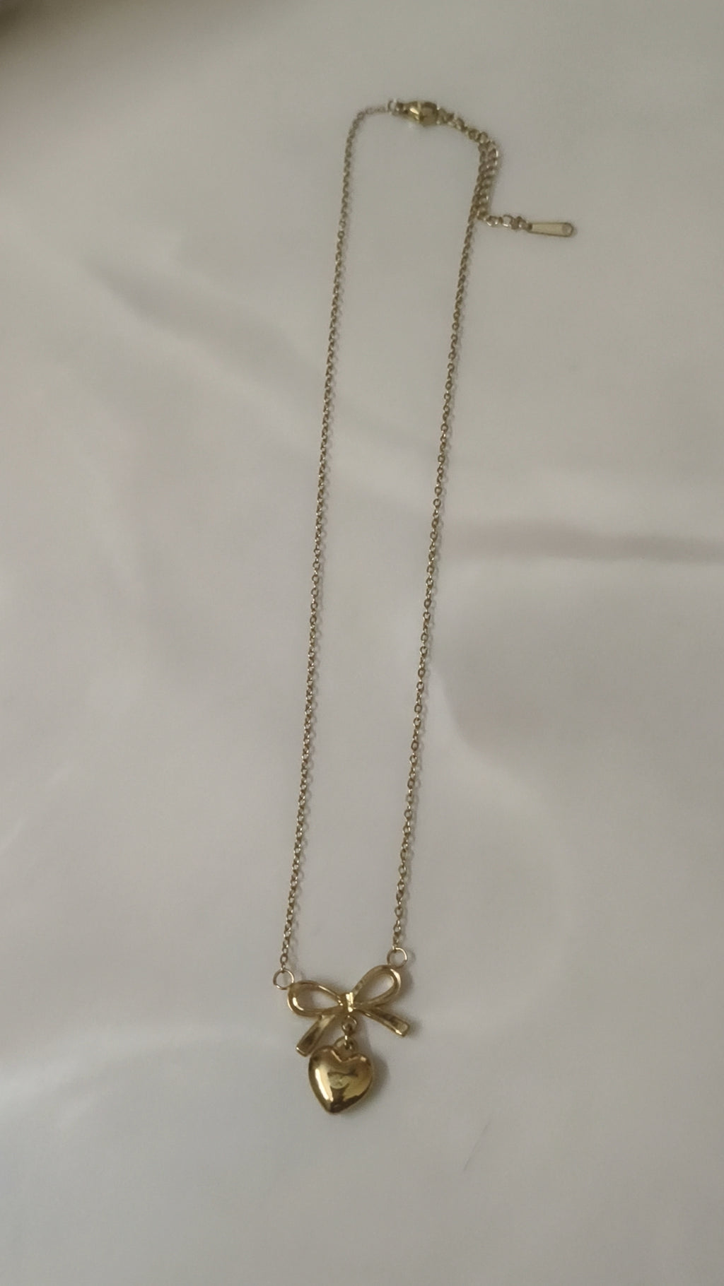 Gold Bow Heart Pendant Necklace