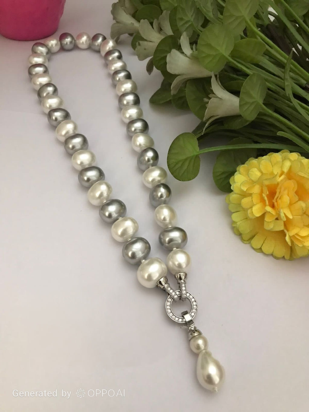 Dual Tone Pearl Statement Necklace