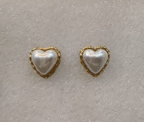 Elegant Heart Pearl Stud Earrings for Women | Gold Plated Heart Earrings
