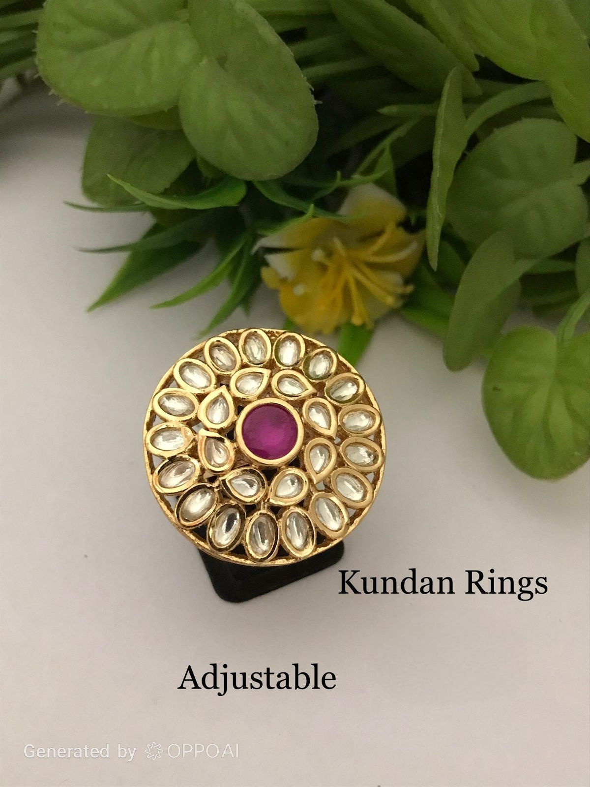 Royal Kundan Adjustable Ring for Women | Pink Stone Statement Ring