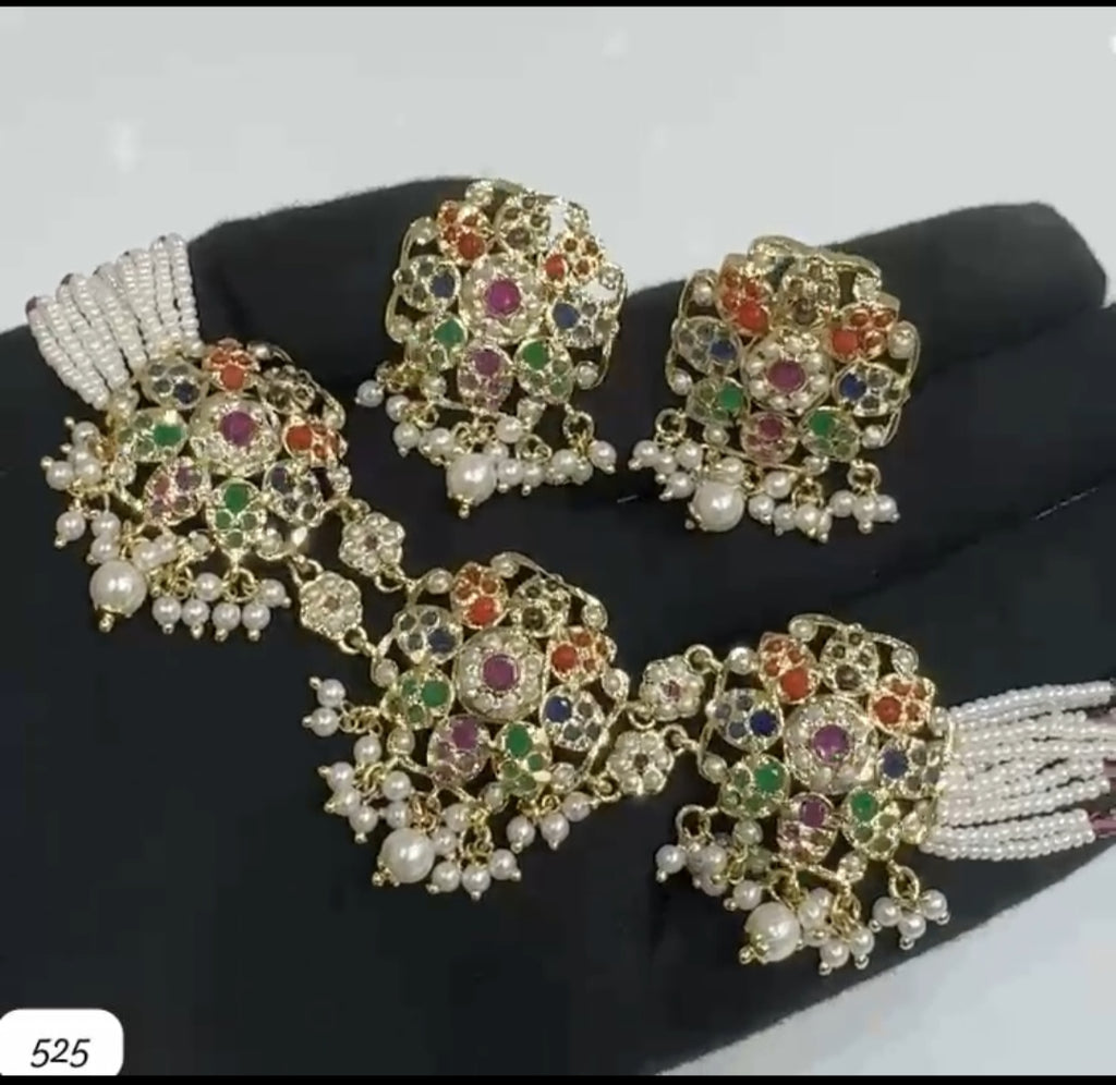 Revoria Premium Navratna Pearl Choker Set