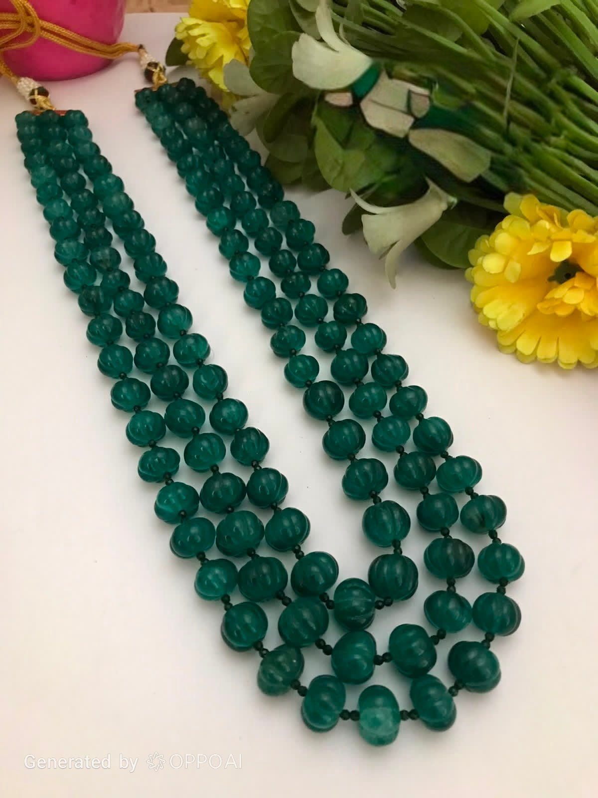 Emerald Green Muskmelon Beads Mala – Premium Handcrafted Multi-Layer Necklace