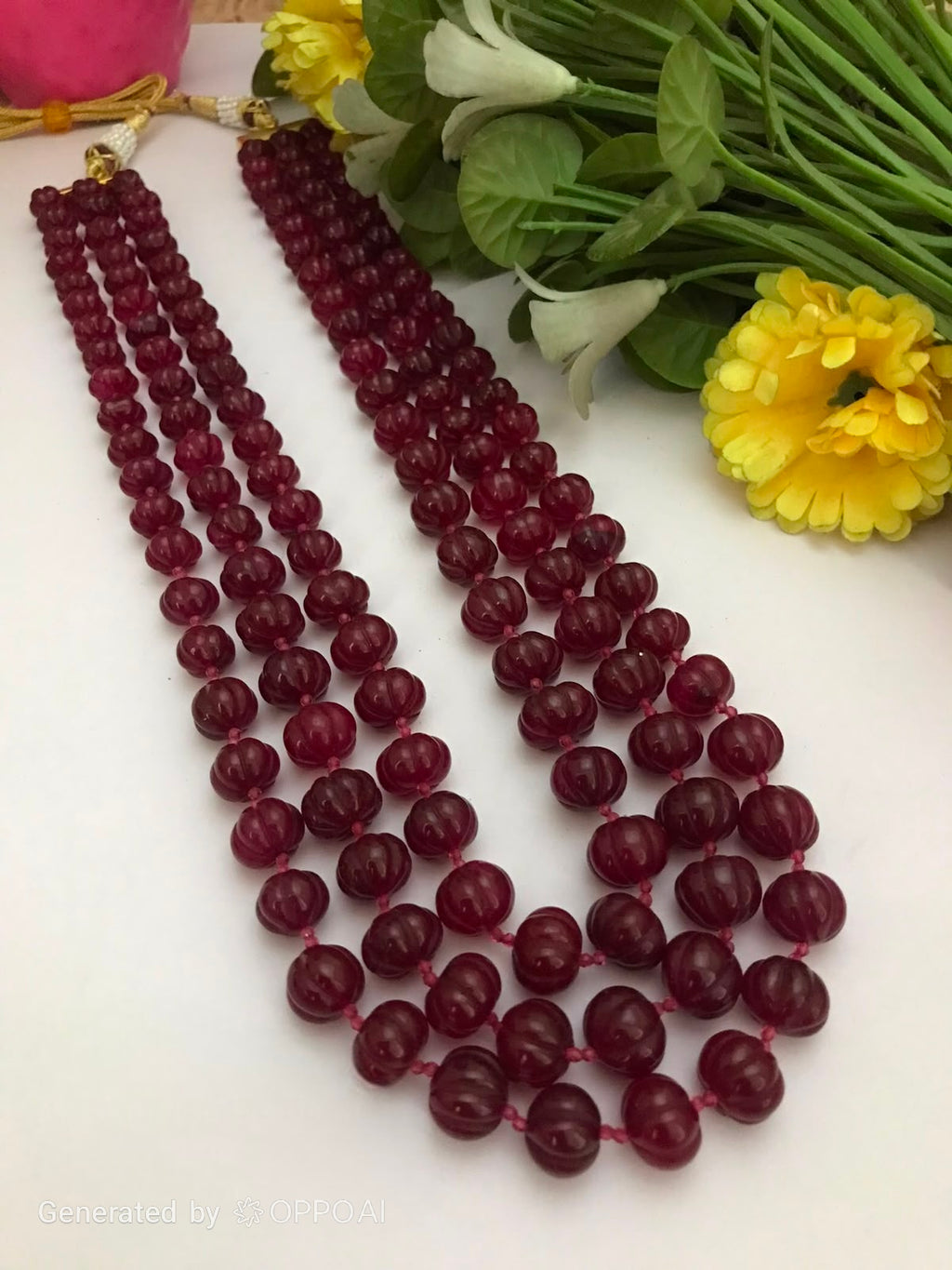 Ruby Red Muskmelon Beads Mala – Premium Handcrafted Multi-Layer Necklace