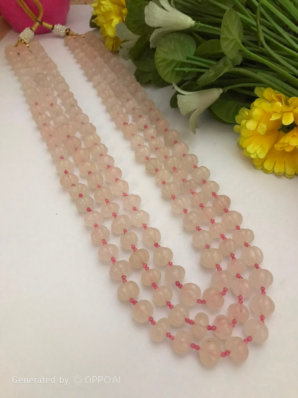Blush Pink Muskmelon Beads Mala – Premium Handcrafted Multi-Layer Necklace
