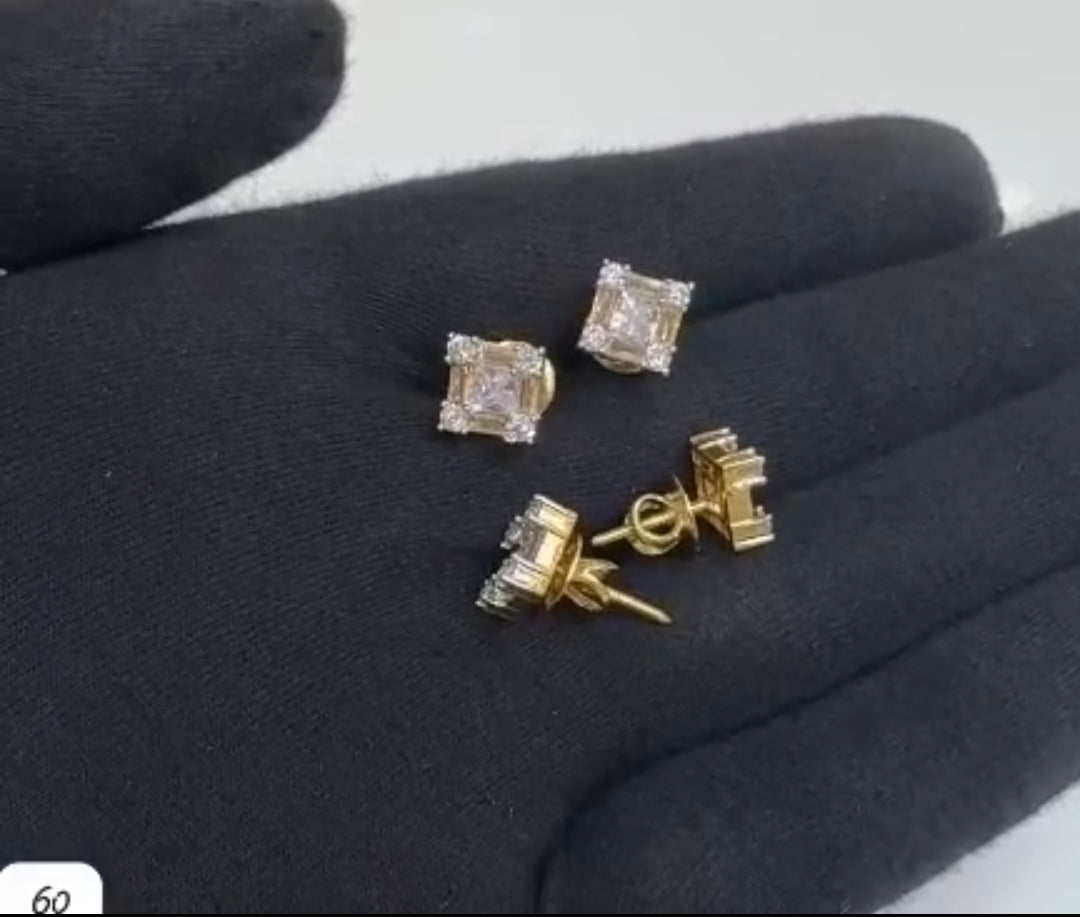 Luxury Square Crystal Stud Earrings | Gold Plated Diamond Look Earrings