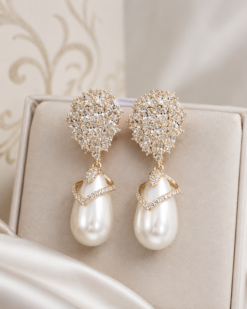 Luxury Crystal Pearl Drop Earrings | Premium Bridal & Party Wear Earrings