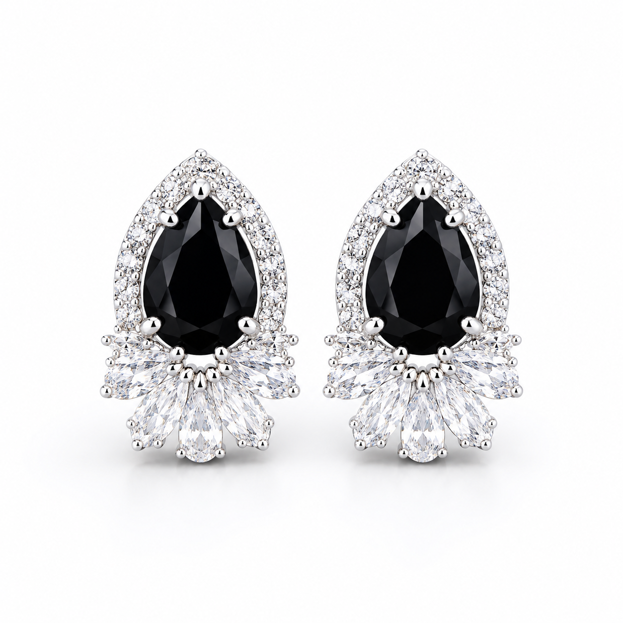 Black Crystal Teardrop Stud Earrings | Luxury Statement Earrings