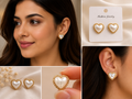 Elegant Heart Pearl Stud Earrings for Women | Gold Plated Heart Earrings