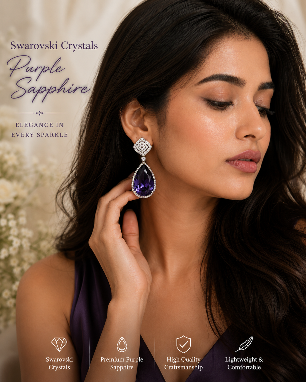 Luxury Purple Sapphire Crystal Drop Earrings