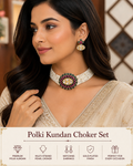 Royal Polki Kundan Choker Set for Women | Pearl Choker Necklace with Earrings