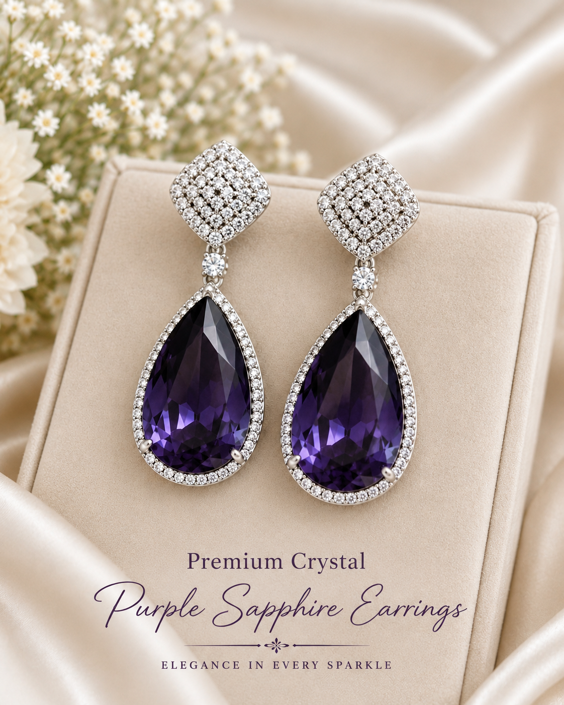 Luxury Purple Sapphire Crystal Drop Earrings