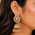 Kundan Jhumka Earrings – Traditional Gold Tone Statement Earrings for Women