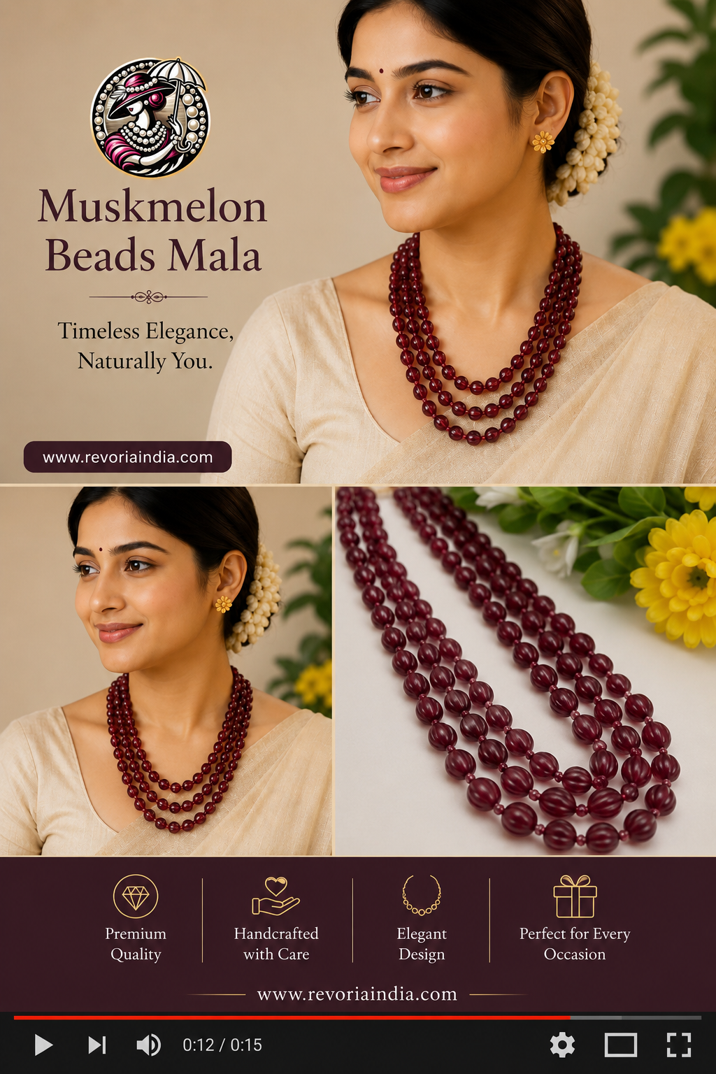 Ruby Red Muskmelon Beads Mala – Premium Handcrafted Multi-Layer Necklace