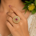 Royal Kundan Adjustable Ring for Women | Pink Stone Statement Ring