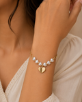 Pearl Heart Charm Bracelet | Gold-Tone Adjustable Bracelet for Women