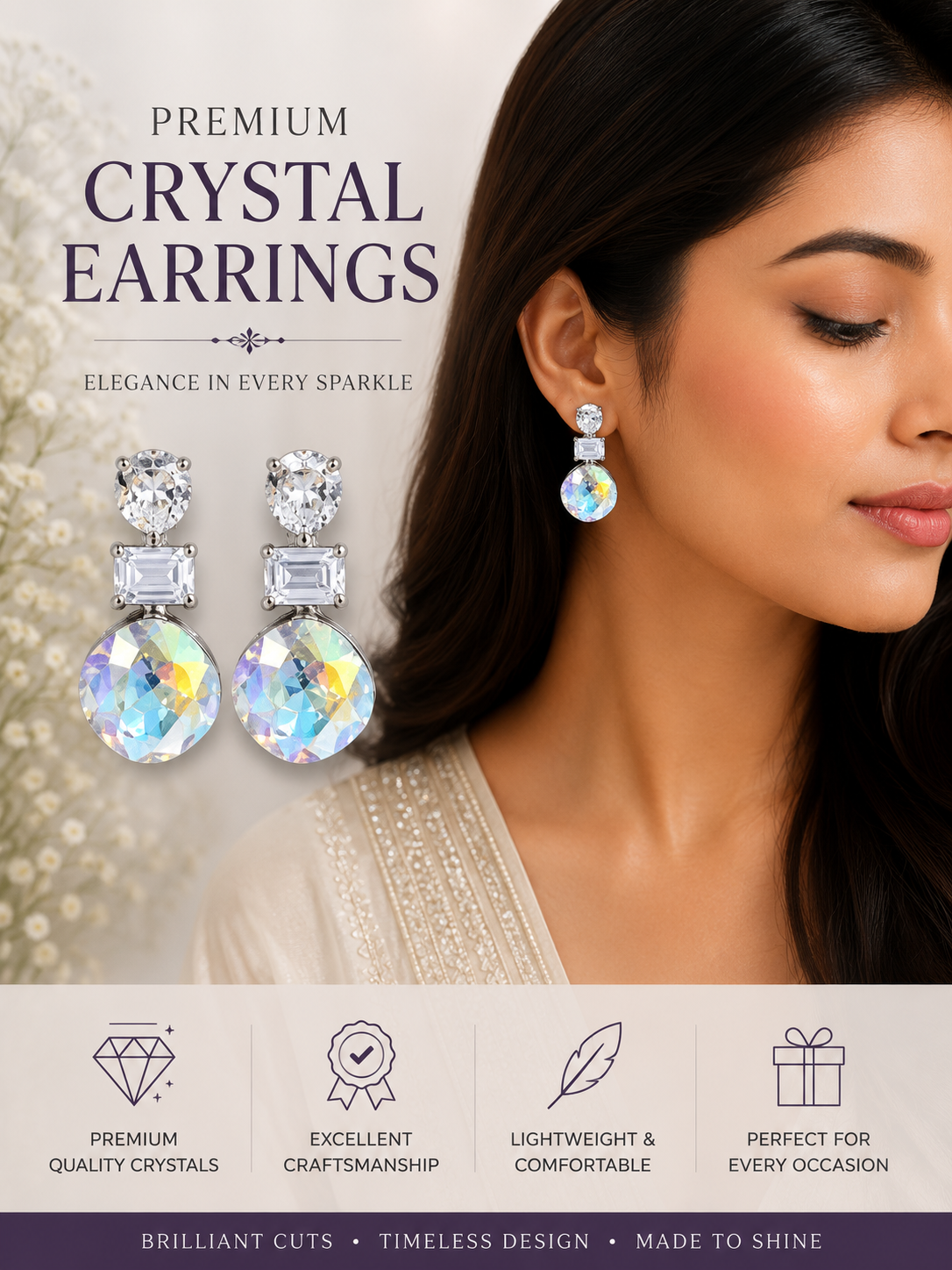 Premium Aurora Crystal Drop Earrings | Luxury Statement Party Earrings for Women