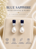 Blue Sapphire Crystal & Pearl Drop Earrings | Luxury Bridal & Party Wear Earrings