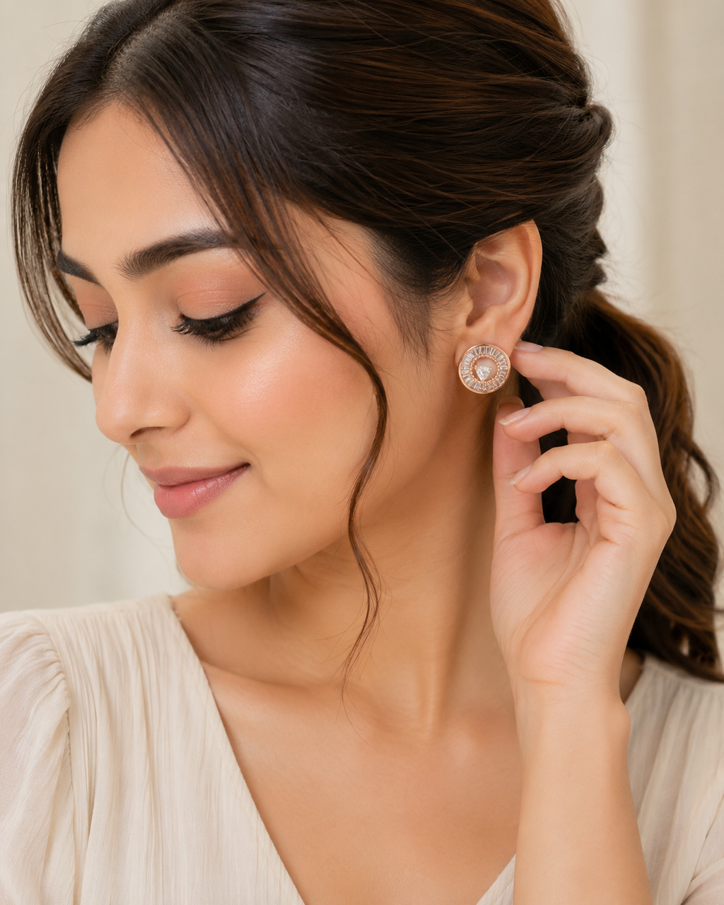 Rose Gold Crystal Stud Earrings for Women | Korean Fashion Jewellery