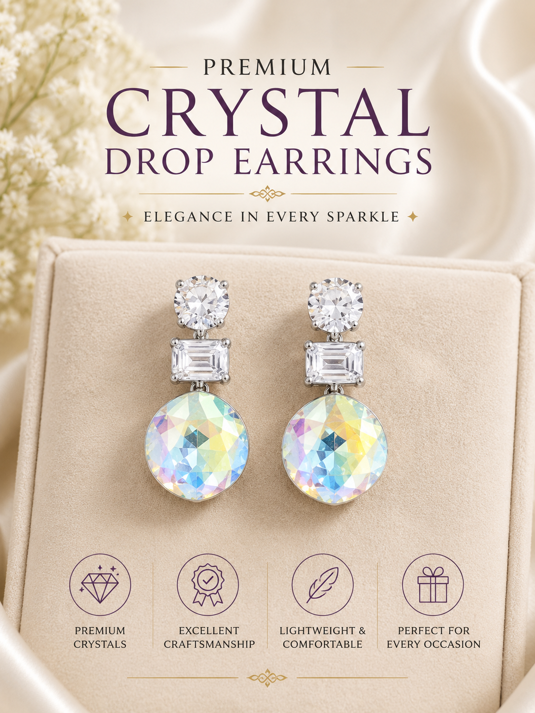 Premium Aurora Crystal Drop Earrings | Luxury Statement Party Earrings for Women