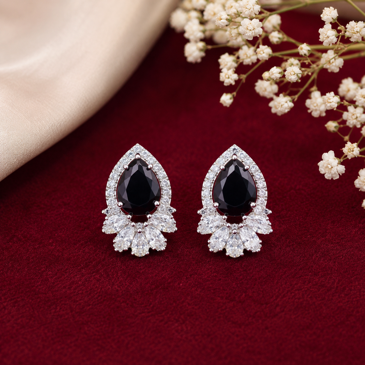 Black Crystal Teardrop Stud Earrings | Luxury Statement Earrings