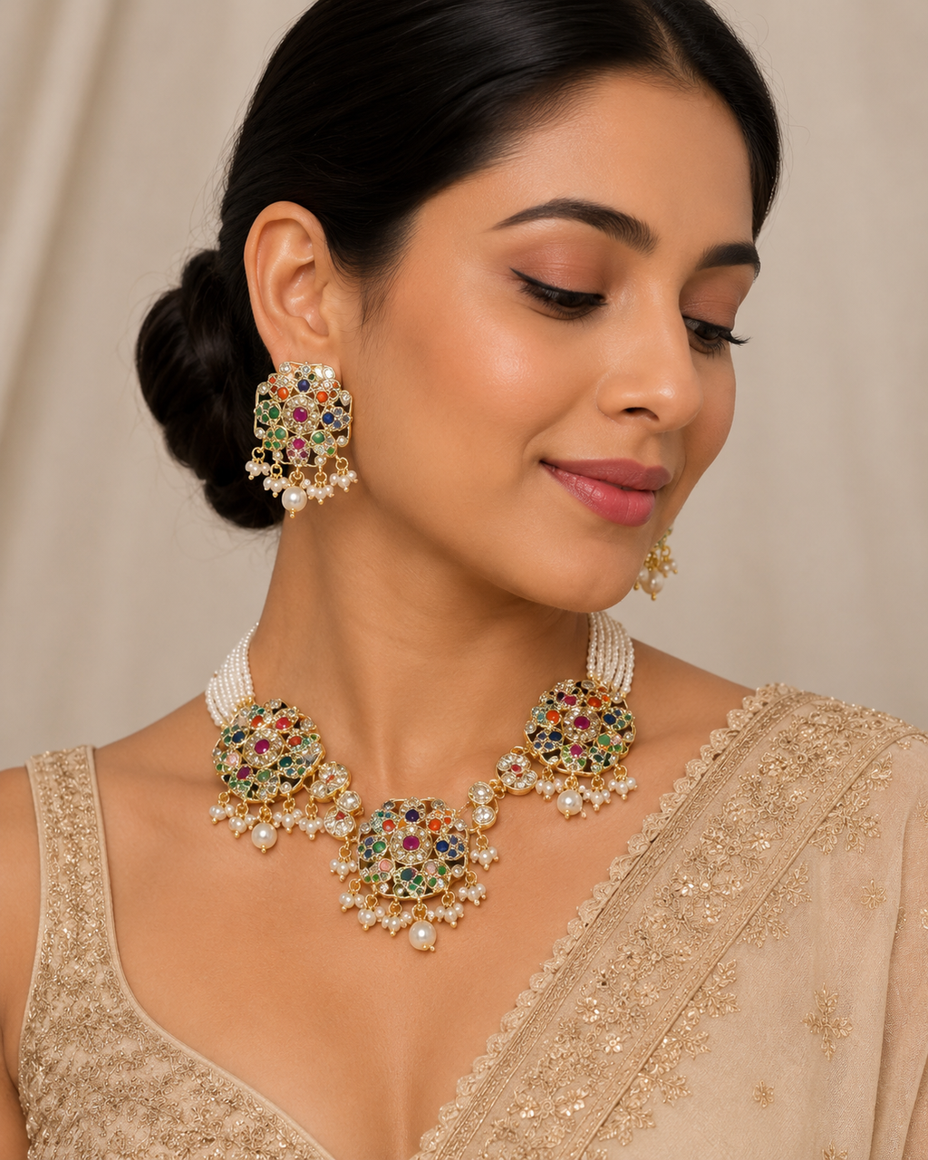 Revoria Premium Navratna Pearl Choker Set