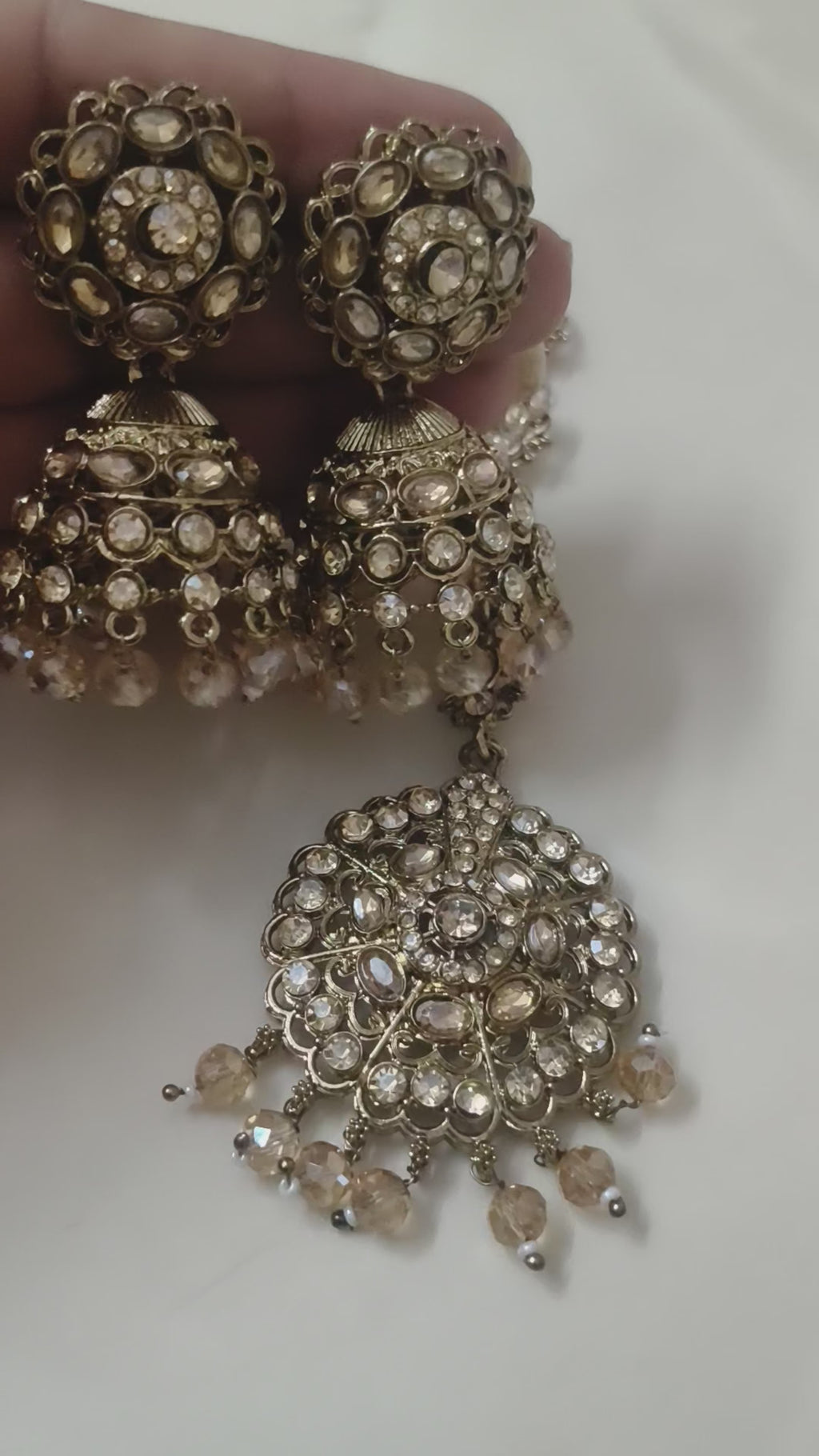 Traditional Polki Jhumka Earrings with Matching Maang Tikka Set |