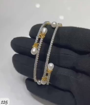 Elegant American Diamond Pearl Openable Bangles for Women | Premium Pair