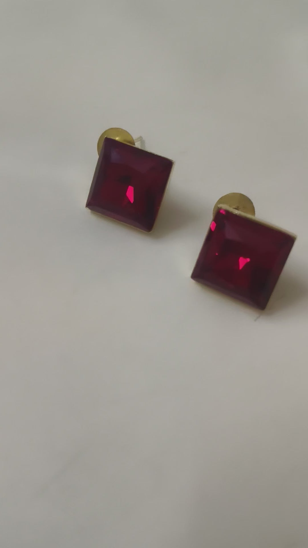 Ruby Red Square Crystal Stud Earrings for Women | Elegant Gold Tone Earrings