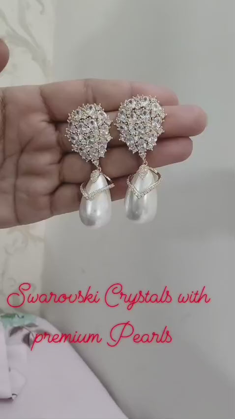 Luxury Crystal Pearl Drop Earrings | Premium Bridal & Party Wear Earrings