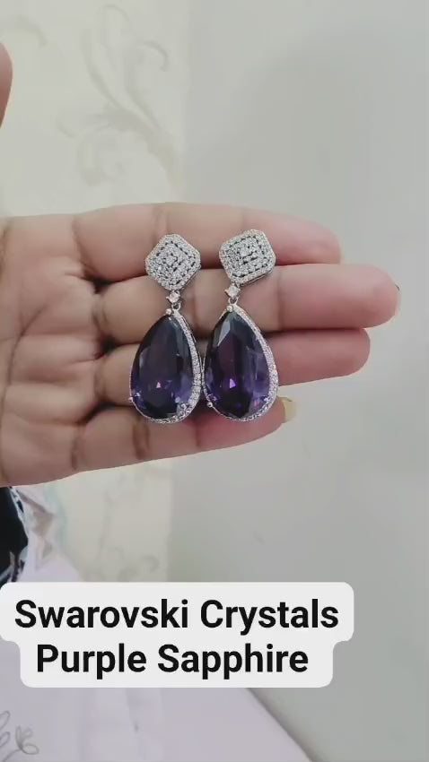 Luxury Purple Sapphire Crystal Drop Earrings