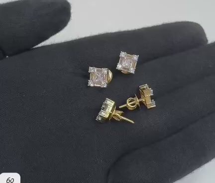 Luxury Square Crystal Stud Earrings | Gold Plated Diamond Look Earrings