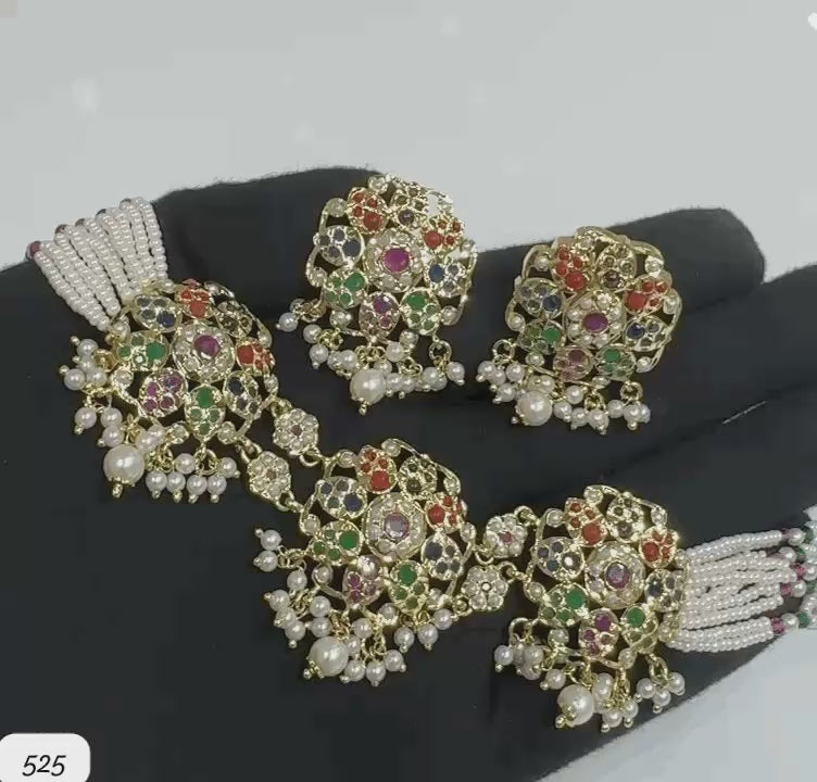 Revoria Premium Navratna Pearl Choker Set