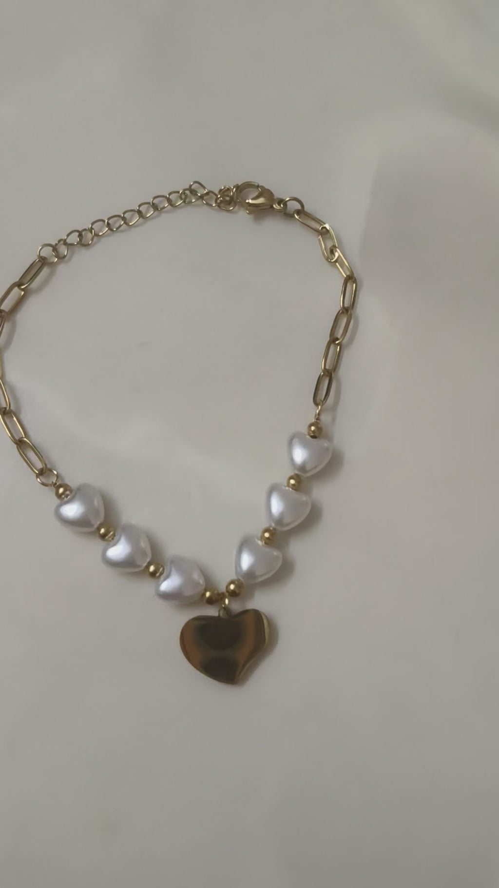 Pearl Heart Charm Bracelet | Gold-Tone Adjustable Bracelet for Women
