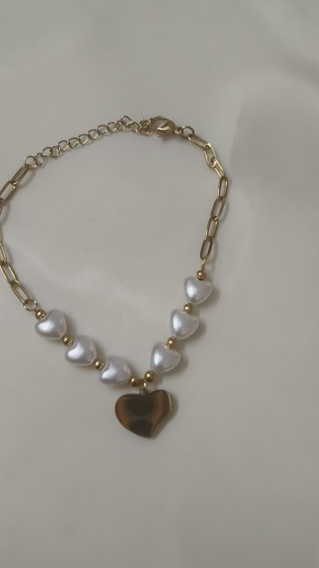 Pearl Heart Charm Bracelet | Gold-Tone Adjustable Bracelet for Women