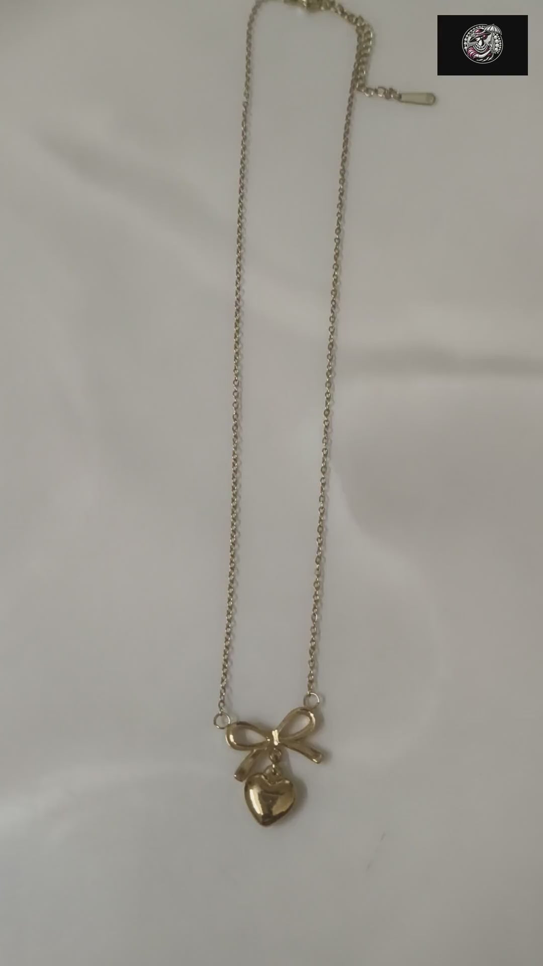 Gold Bow Heart Pendant Necklace