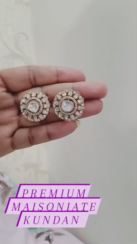 Premium Kundan Stud Earrings | Traditional Polki Style Statement Earrings for Women