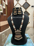 Luxury Epoxy Polki Kundan Long Necklace Set with Pearl Beads & Statement Earrings