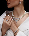 Luxury Pearl Crystal Jewellery Set with Necklace, Earrings, Ring & Bracelet